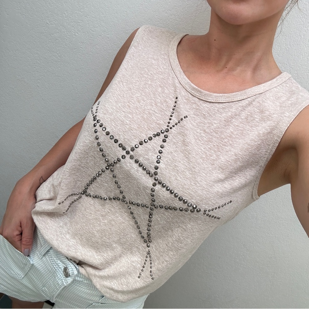 One Clothing Oatmeal Embellished Studded Star Tank Top